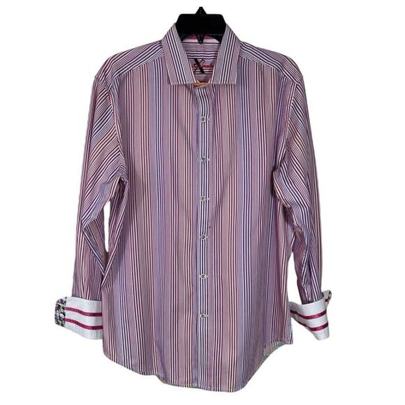 Robert Graham X Dress Shirt Mens Large Tailor Fit Striped Button Up Flip Cuff - Picture 1 of 14